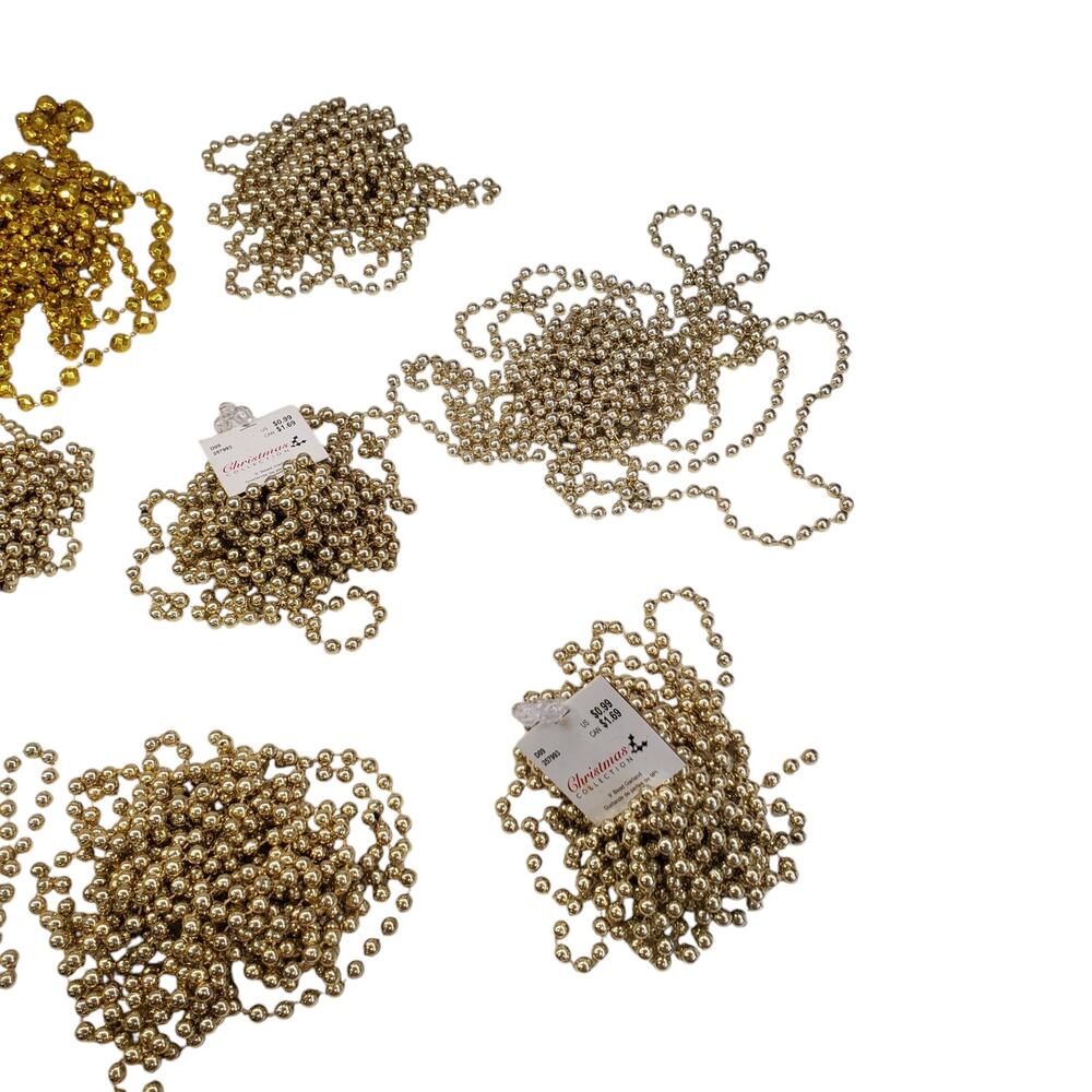 Vintage Gold Christmas Garland Beaded Chain Garland 9' Christmas Tree Decor - Picture 7 of 11